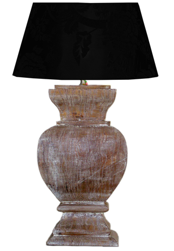 Wooden Lamps - Reclaimed Wood, 18x12x12 Inches, Black Fabric Shade | Square Base, E27 Bulb, Rustic Charm, Warm Ambient Lighting