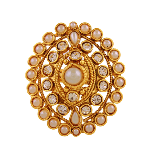 White Rajwadi Antique Pearl American Diamond Finger Ring