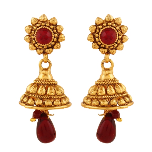Antique Royal Red American Diamond Jhumki Earrings Gender: Women