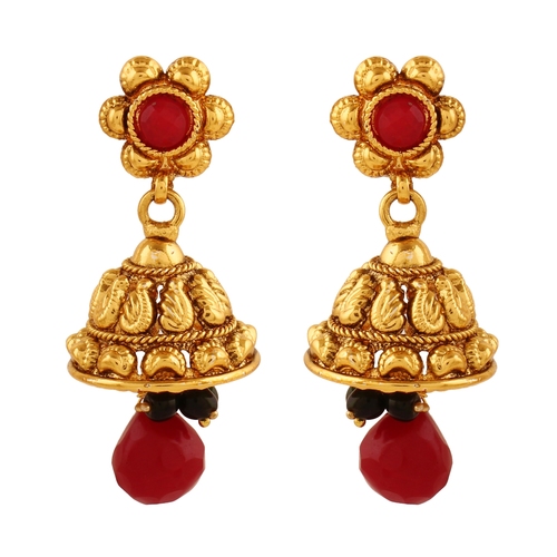 Red Gxtrem Copper Antique Royal Pearl Dangling Jhumki Earrings