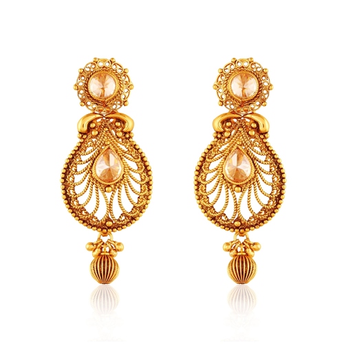 Gold Copper Antique Royal American Diamond Dangling Earrings