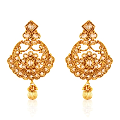 Gold Copper Antique Royal American Diamond Dangling Earrings