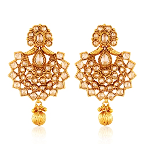 White Copper Antique Royal American Diamond Dangling Earrings