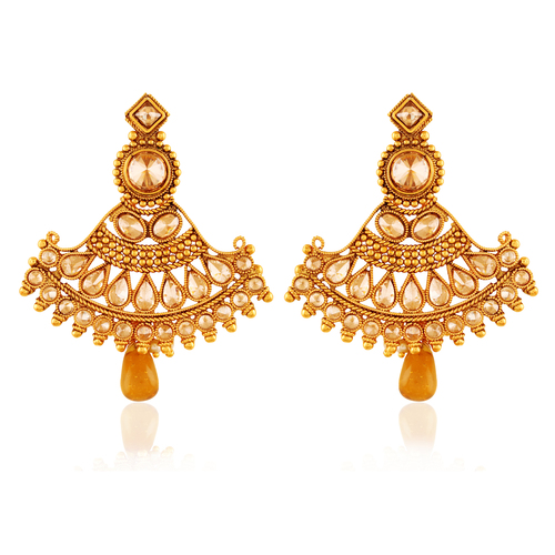 Copper Antique Dangle Earrings - Hi-Gold Plated with Flawless American Diamonds , Exquisite Craftsmanship Designed for AccessHer