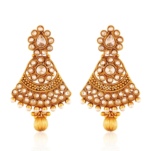 White Copper Antique Royal American Diamond Dangling Earrings