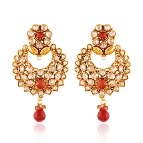 Gold Copper Antique Royal American Diamond Dangling Earrings