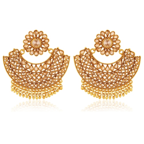 Gold Copper Antique Rajwadi Chadelier American Diamond Earrings