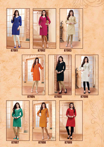 Blue Cotton Chikan Kurtis
