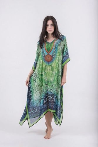 Green And Blue Printed Kaftan