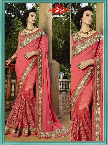 Kastoori Fashion - Faux Georgette Sari Fabric, Net Blouse with Matti Brocket | Handwoven Style, Laced Closure, Hand Embroidery for Rainy, Spring, and Summer Seasons