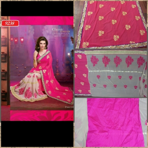 Georgette Sarees Statuesque Pink & Sky Half & Half Designer