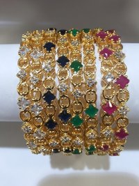 Designer American Diamond Bangles - Natural Pear Cut, Very Good Diamond Cut, Silver And Golden Fancy Color | Filled Diamonds For All Occasions