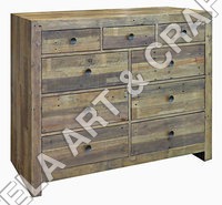Reclaimed Wood With 9 Drawer - Reclaimed Pine, 60Wx19Dx44H, Rustic Distressed Finish, FSC Certified, Antiqued Brass Hardware