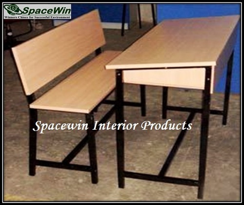 Classroom Desk - Wood Desk 120x60cm, Steel Leg Bench 100x30cm Beige, Durable Ergonomic Drawer