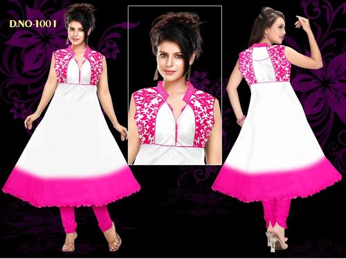 Ladies Kurties - Cotton Blend, 48 Inches, White Pink | Embroidered, Stylish Design, Comfortable Fit, V-Neck Sleeveless