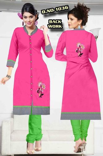 Ladies Designer Kurti - Cotton, Knee-Length, Pink | Elegant Design, Floral Embroidery, Comfortable Fit, Mandarin Collar