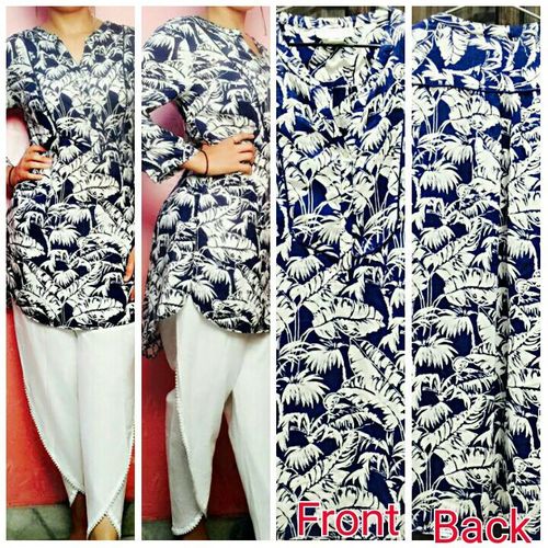 Blue Saffire Stitch Kurti - Taby Silk, 35 Inch Length, Blue | Stylish Kurti, Free Size, Pearl Detailing, Pakistani Pants