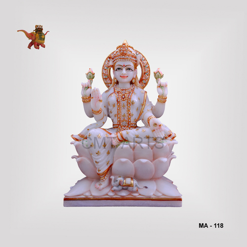 Marble Sitting Laxmi - High Quality Makrana Marble, 12-18 Inches, Hand-Craved & Painted, Ideal for Home Decoration & Religious Activities