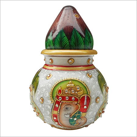 Nariyal Kalash - Marble, Variable Size, White | Intricate Carving, Smooth Finish, Lightweight, Devotional Design