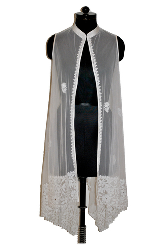 Tunic - White Net, Mandarin Collar | Chikan Work, Sleeveless, Elegant Design, Comfortable Fit