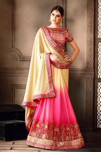 Celestial Beige Georgette Designer Saree