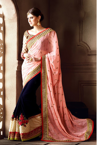 Sterling Baby Pink Georgette On Marble Chiffon Saree
