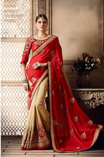 Observable Red Moss Crepe Georgette Saree