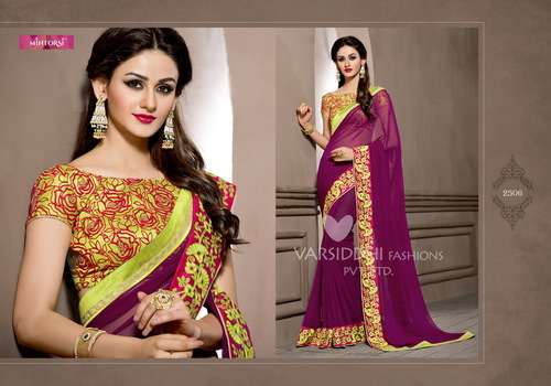Obligingness Dark Magenta Georgette Saree