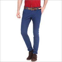 Mens Casual Trousers - Satin Slim Fit, Blue Color, Plain Pattern | Three Pockets, Ideal For All Seasons, Comfortable Fabric Design