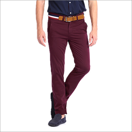 Cotton Formal Trousers - Cotton Satin Slim Fit, Red Brown | Cool Pass, Dry Cleanable, No Fade, Washable, Plain Pattern, Three Pockets