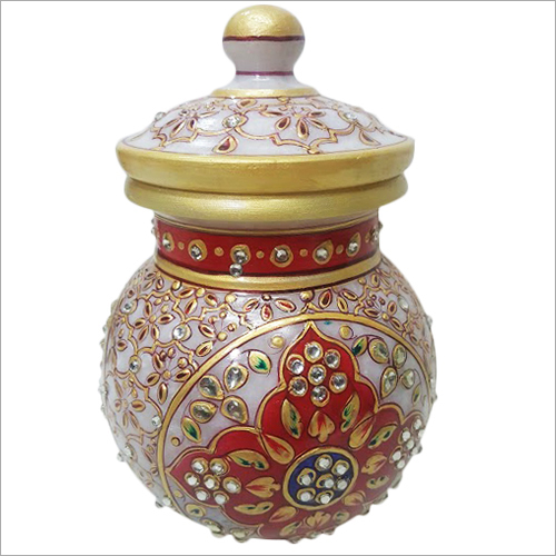 Marble Matki - Polished Marble, Variable Size, White with Beads | Lightweight, Elegant Decor, Unique Design, Perfect Gift