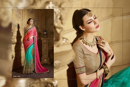 Worldly Hot Pink Chiffon On Net Designer Saree