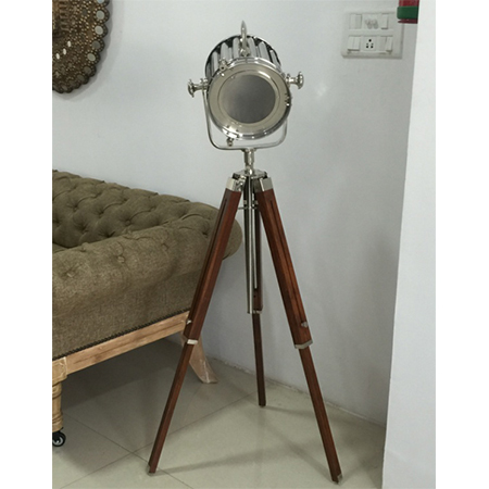 Designer's Nickel Search Light With Wooden Tripod Stand