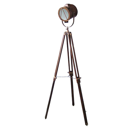 Brown Antique Search Light With Wooden Tripod Stand