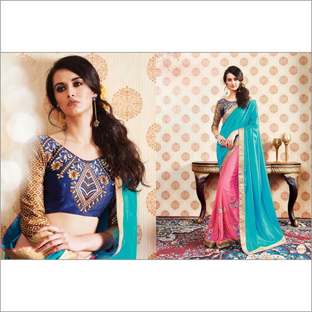 Sacral Turquoise Silk Georgette Saree