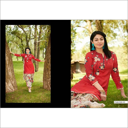 Parandi pure cotton satin swarovski work suit