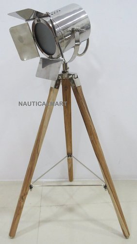 Replica Vintage Theater Industrial Searchlight Tripod Floor Lamp Chrome Finish By Nautical Mart Inc.