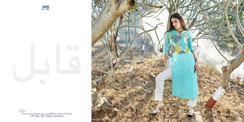 CHANDRA - Soft Fabric Maxi Aqua, Three-Quarter Sleeves | Elegant Design, Comfortable Fit, Floral Pattern