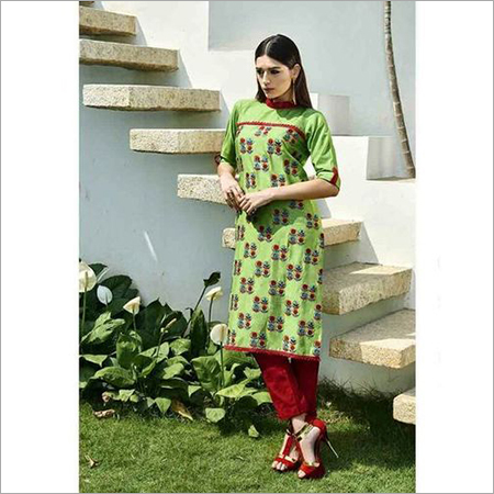 KANGNA - Cotton, 50 Inches, Green | Stylish Design, Comfortable Fabric, High Neck, Half Sleeves