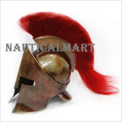 300 King Leonidas Spartan Armor Helmet With Copper Antique Finish - Red Plume