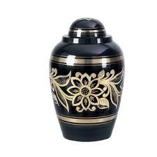 Brass Cremation Urns with Hand Etched Floral Design