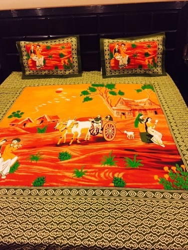 Dohar Bedsheet - Cotton, Double Size, Orange | Soft Fabric, Vibrant Print, Durable Material, Easy Care