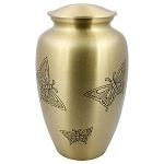 Gold Engraved Butterfly Brass Cremation Urn