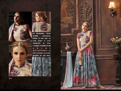 Perfect Embroidered Work Multi Colour Anarkali Salwar Kameez - Banarasi Silk, Multicolor, Embroidered Work, Three Piece Set