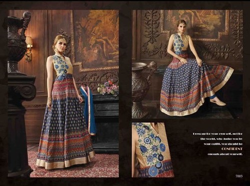 Spectacular Banarasi Silk Digital Print Work Anarkali Salwar Kameez