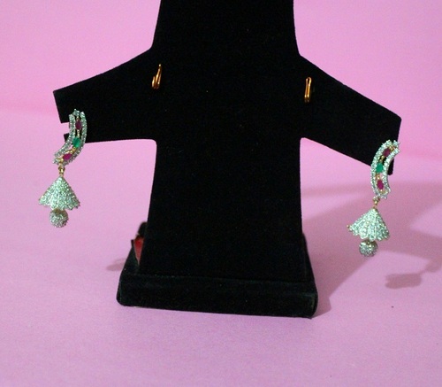 Stone Jhumke - Stone & Metal, 2x1 Inches, Green | Elegant Design, Stone Accents, Lightweight, Durable, Eye-Catching
