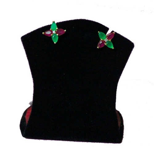 Red & Green Earrings - Metal, 10x10 mm, Stud, Red & Green | Elegant Design, Emerald & Ruby Gemstone Accents, Stylish Accessory