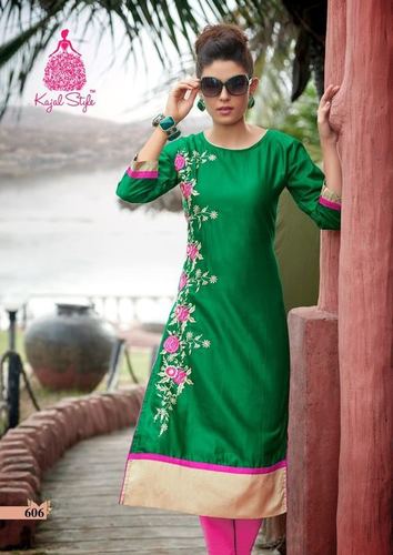 Butterfly Cotton Kurtis Vol 6 - Cotton, Knee-Length, Green | Floral Embroidery, Soft Fabric, Comfortable Fit, Stylish Design