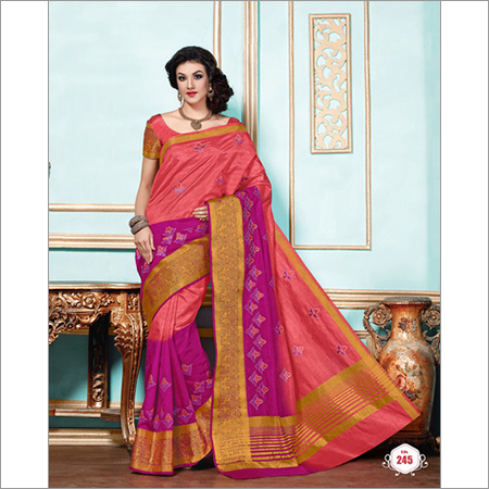 Stylish Pink Dhupion Silk Saree