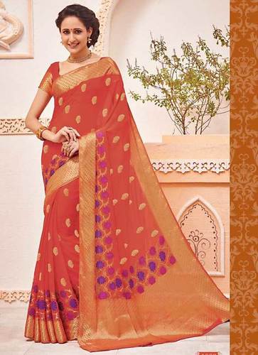 Heavenly Orange Chiffon Designer Saree